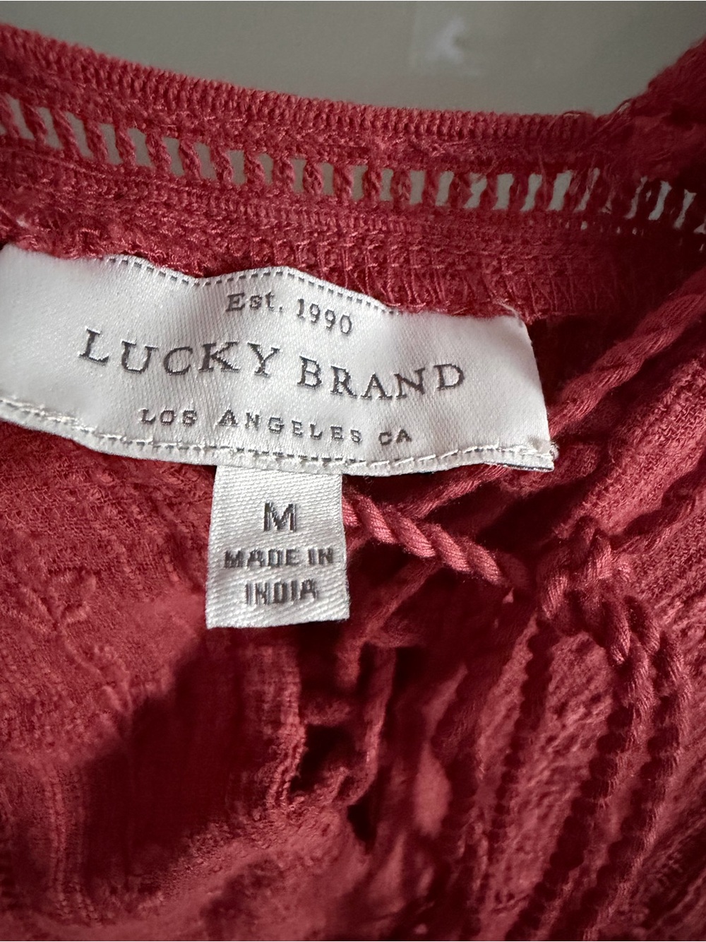 Lucky Brand M Red Boho Embroidered Lace Up Tassel Peasant Blouse - Picture 5 of 5